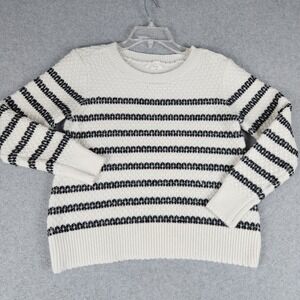 Maurices Sweater Womens Small White Striped Knitted Novelty Stitch Crew Neck